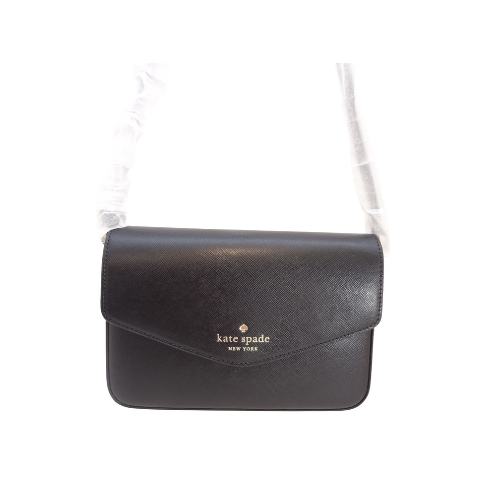 Kate Spade Sadie Saffiano Leather Envelope Crossbody Bag Black NEW K7378